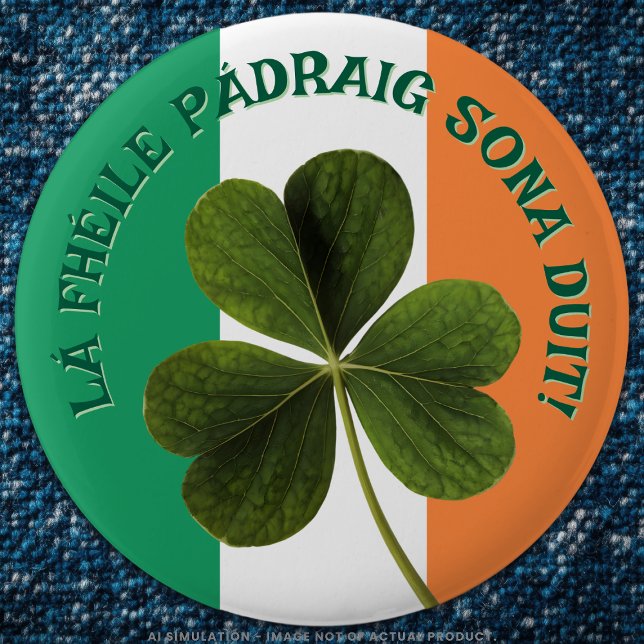 Badge Rond 5 Cm Shamrock / Drapeau de l’Irlande Bonne St. Patrick’ (Créateur téléchargé)