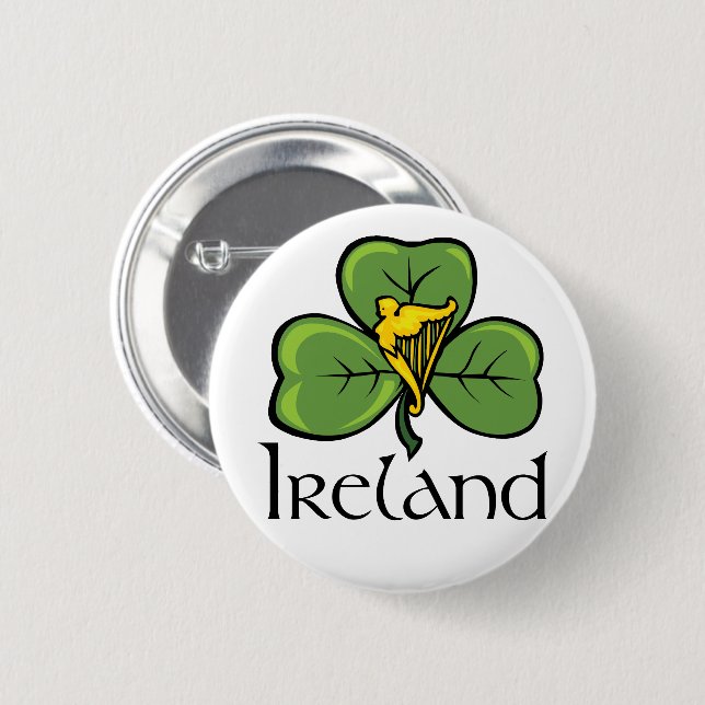 Badge Rond 5 Cm Shamrock et harpe de l'Irlande (Devant & derrière)
