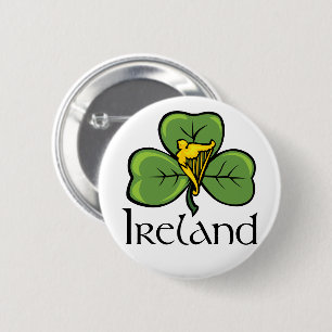 Badge Rond 5 Cm Shamrock et harpe de l'Irlande
