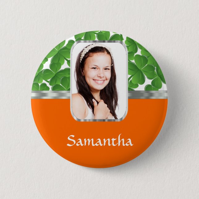 Badge Rond 5 Cm Shamrock et orange (Devant)
