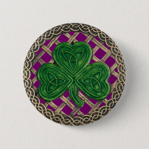 Badge Rond 5 Cm Shamrock et pourpre celtique de bouton de noeuds