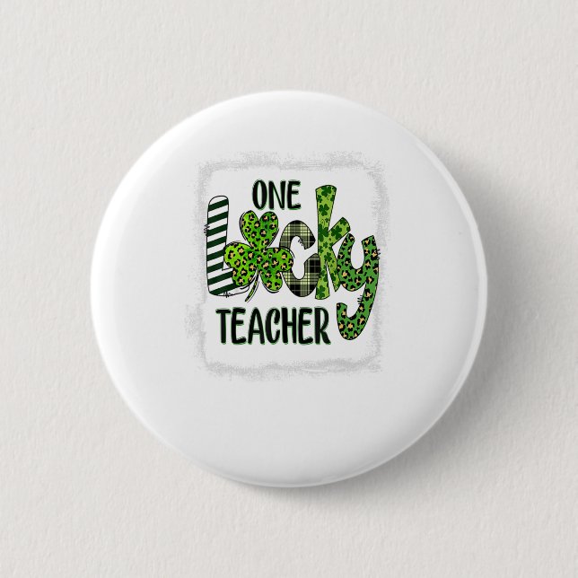 Badge Rond 5 Cm Shamrock One Lucky Teacher St Patrick (Devant)