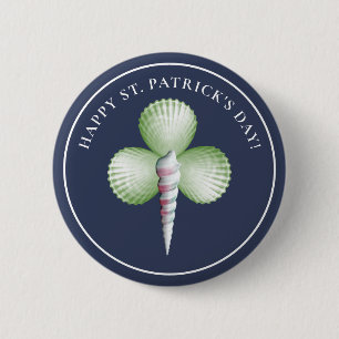 Badge Rond 5 Cm Shamrock Seashells St. Patrick's Day Button