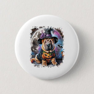Badge Rond 5 Cm Shar Pei Chien Carré d'Halloween
