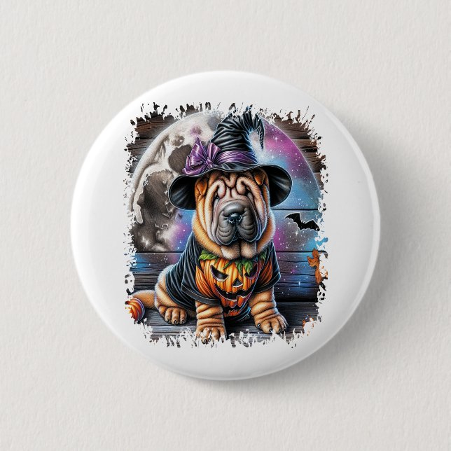 Badge Rond 5 Cm Shar Pei Chien Carré d'Halloween (Devant)