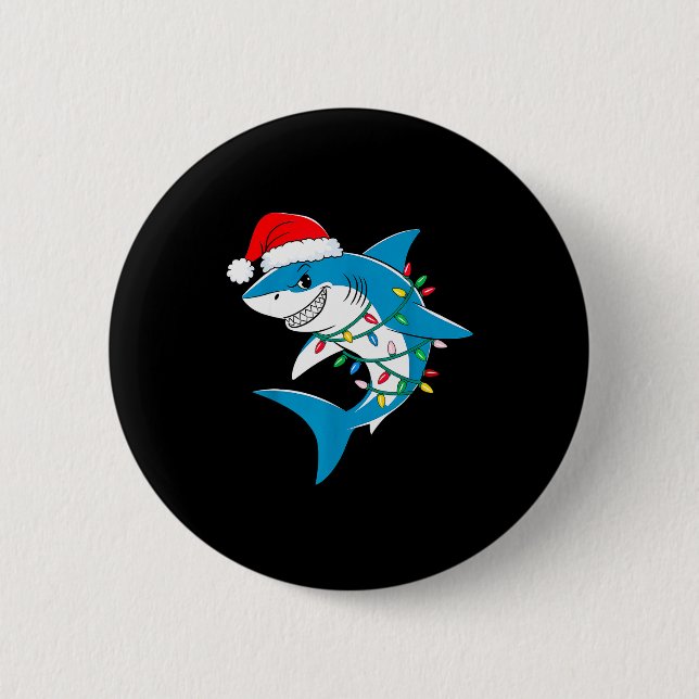 Badge Rond 5 Cm Shark Christmas Lights Santa Hat Xmas Pajama Boys  (Devant)