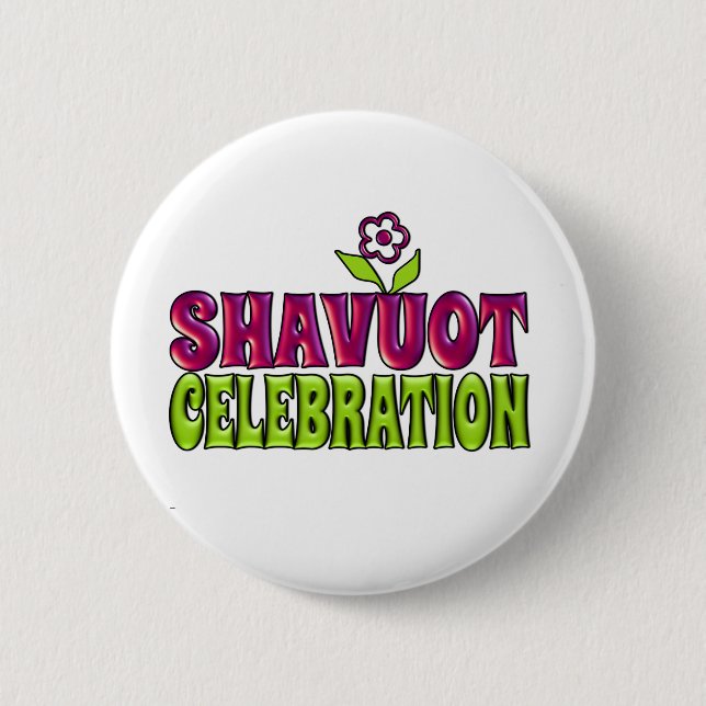 Badge Rond 5 Cm Shavuot Fête fun Salutation avec fleur (Devant)