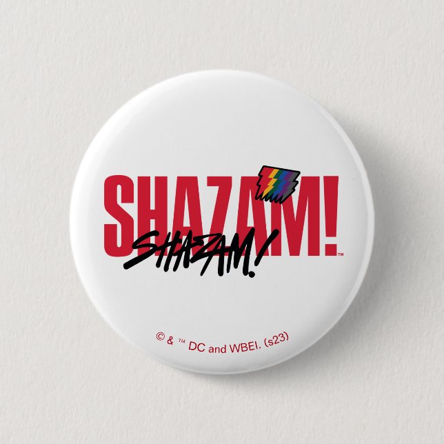 Badge Rond 5 Cm SHAZAM ! Furie des dieux | Logo des boulons arc-en (Devant)