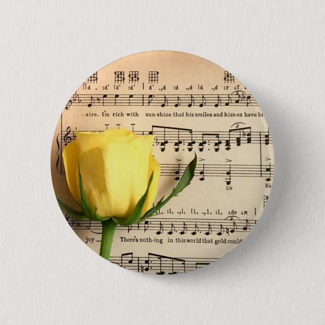 Badge Rond 5 Cm Sheet Music Yellow Rose (Devant)