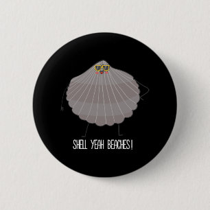 Badge Rond 5 Cm Shell Ouais Plages Funny Beach Shell