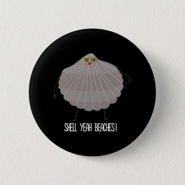 Badge Rond 5 Cm Shell Ouais Plages Funny Beach Shell (Devant)