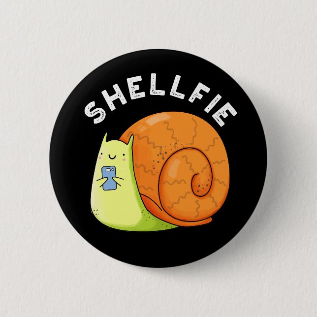 Badge Rond 5 Cm Shellfie Funky Snail Selfie Pun Dark BG (Devant)