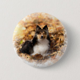 Badge Rond 5 Cm Sheltie Shetland Sheepdog Art Peinture