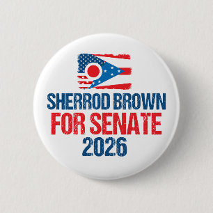 Badge Rond 5 Cm Sherrod Brown pour le Sénat Élection 2026 Drapeau