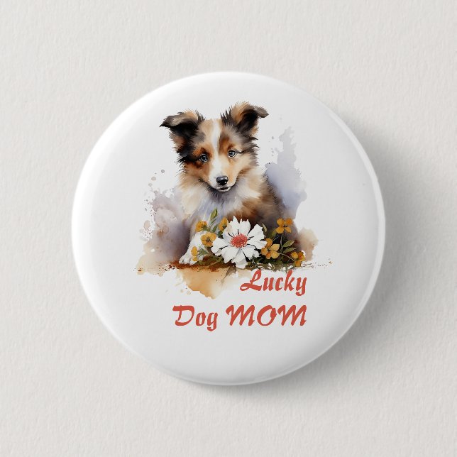 Badge Rond 5 Cm Shetland Sheepdog Chiot Pet Aquarelle (Devant)