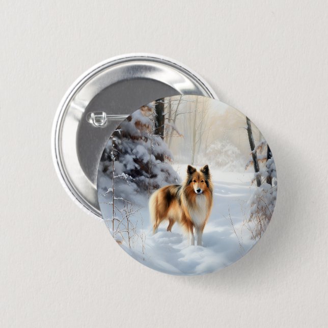 Badge Rond 5 Cm Shetland Sheepdog Laisser neiger Noël (Devant & derrière)