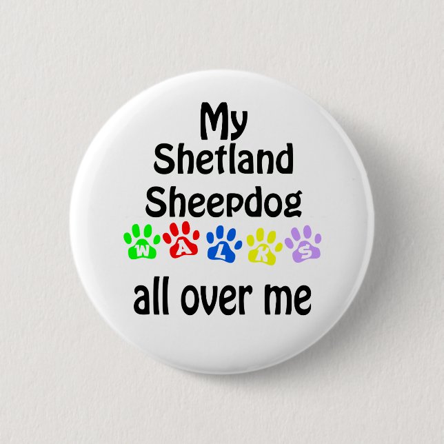 Badge Rond 5 Cm Shetland Sheepdog Walks Design (Devant)