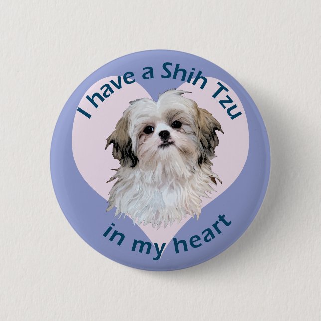 Badge Rond 5 Cm Shi Tzu dans Mon coeur (Devant)