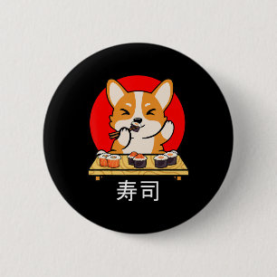 Badge Rond 5 Cm Shiba Inu mange Sushi Kawaii Neko Cadeau Anime