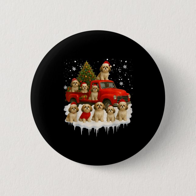Badge Rond 5 Cm Shih Tzu Dog Red Truck Christmas Tree Santa Ugly X (Devant)