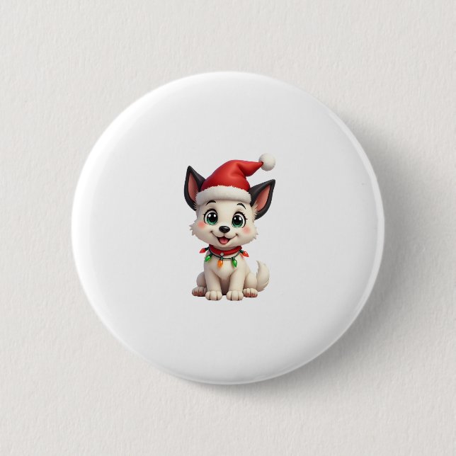 Badge Rond 5 Cm Shih Tzu Santa Christmas Tree Lights Xmas Dog Love (Devant)