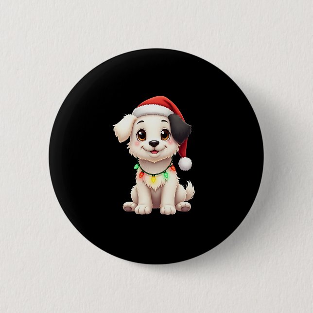 Badge Rond 5 Cm Shih Tzu Santa Christmas Tree Lights Xmas Dog Love (Devant)