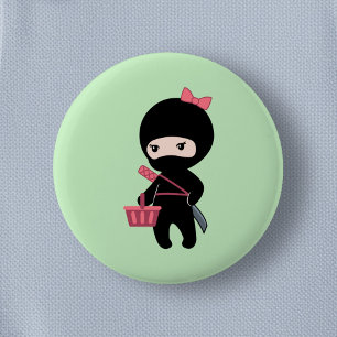 Badge Rond 5 Cm Shopping Ninja Girl on Green