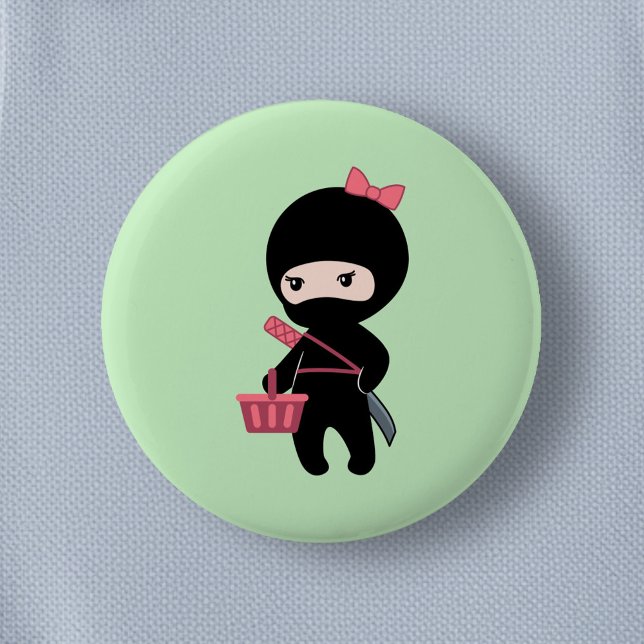 Badge Rond 5 Cm Shopping Ninja Girl on Green (Créateur téléchargé)