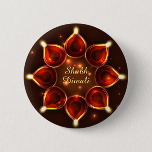 Badge Rond 5 Cm Shubh Diwali Diyas Éclairage