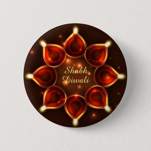 Badge Rond 5 Cm Shubh Diwali Diyas Éclairage (Devant)