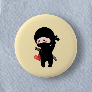 Badge Rond 5 Cm Shy Blushing Ninja Origami Papier Coeur Jaune