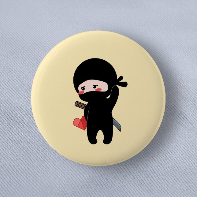 Badge Rond 5 Cm Shy Blushing Ninja Origami Papier Coeur Jaune (Créateur téléchargé)