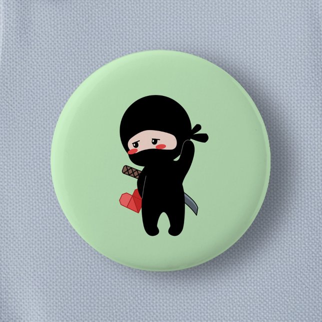 Badge Rond 5 Cm Shy Blushing Ninja Origami Papier Coeur vert (Créateur téléchargé)