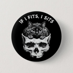 Badge Rond 5 Cm Si ça va un crâne de chat noir humour mème minimal