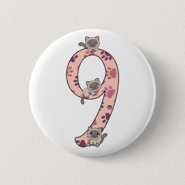 Badge Rond 5 Cm Siamese Chat Neuvième Anniversaire Pour Enfants Ch (Devant)