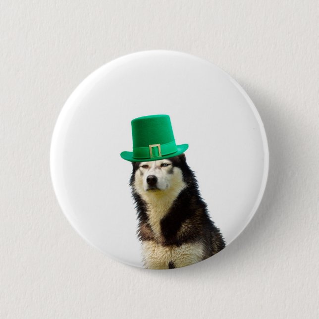 Badge Rond 5 Cm Sibérien Husky Chien Saint Patrick jour (Devant)