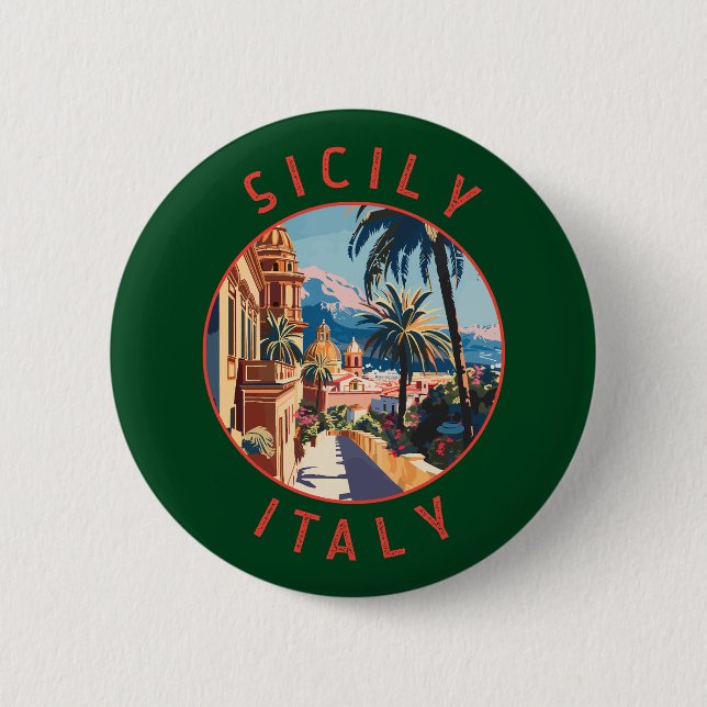 Badge Rond 5 Cm Sicile Italie Retro Cercle désorganisé (Devant)