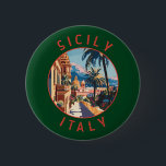Badge Rond 5 Cm Sicile Italie Retro Cercle désorganisé<br><div class="desc">Conception de déplacement vectoriel rétro en Sicile. La Sicile,  la plus grande île méditerranéenne,  se trouve juste à côté du "pied" de la "botte" italienne. Sa riche histoire se reflète dans des sites comme la Vallée des Temples.</div>