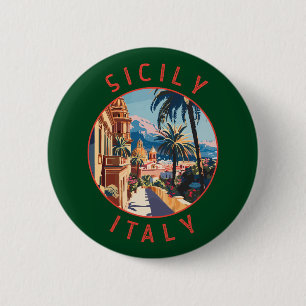Badge Rond 5 Cm Sicile Italie Retro Cercle désorganisé