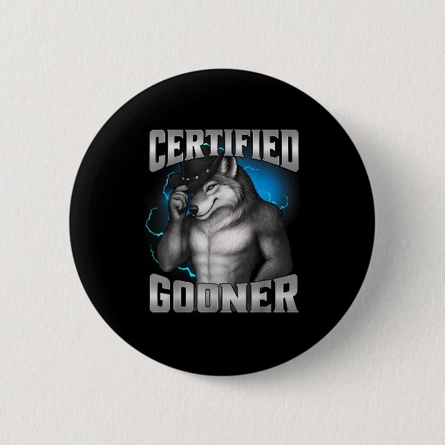 Badge Rond 5 Cm Sigma Loup Cringe Drôle Certifié Gooner  (Devant)