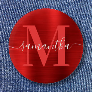 Badge Rond 5 Cm Signature Monogram Red Shimmer Foil