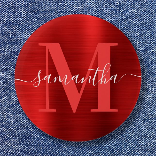 Badge Rond 5 Cm Signature Monogram Red Shimmer Foil (Signature Monogram Red Shimmer Foil Button)