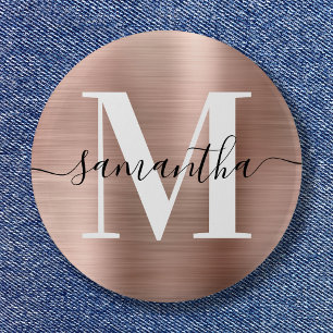 Badge Rond 5 Cm Signature Monogram Rose Gold Shimmer Foil