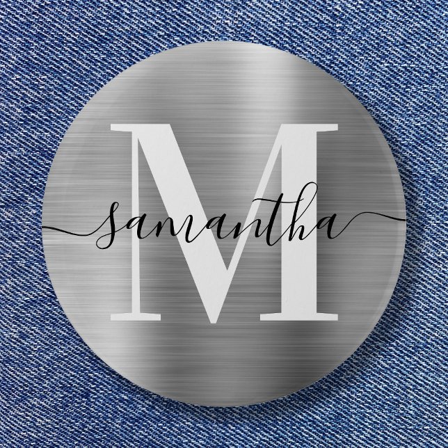 Badge Rond 5 Cm Signature Monogram Silver Shimmer Foil (Signature Monogram Silver Shimmer Foil Button)