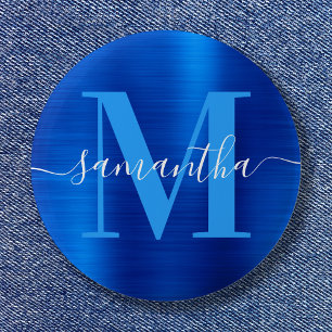 Badge Rond 5 Cm Signature Monogramme Royal Blue Foil