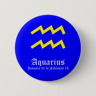 BADGE ROND 5 CM SIGNE ASTROLOGIQUE AQUARIUS, SYMBOLE ZODIAC