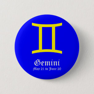 BADGE ROND 5 CM SIGNE ASTROLOGIQUE GEMINI, SYMBOLE ZODIAC