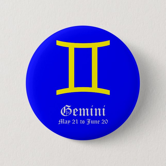 BADGE ROND 5 CM SIGNE ASTROLOGIQUE GEMINI, SYMBOLE ZODIAC (Devant)