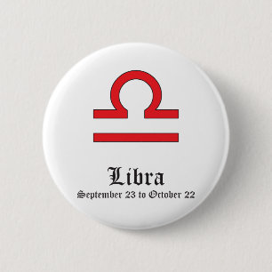 BADGE ROND 5 CM SIGNE ASTROLOGIQUE LIBRA, SYMBOLE ZODIAC
