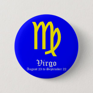 BADGE ROND 5 CM SIGNE ASTROLOGIQUE VIRGO, SYMBOLE ZODIAC
